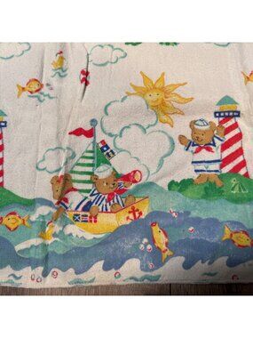 Vintage Riegel Nautical Baby Towel With Bears Lighthouses & Fish 30"x40" 100% Co